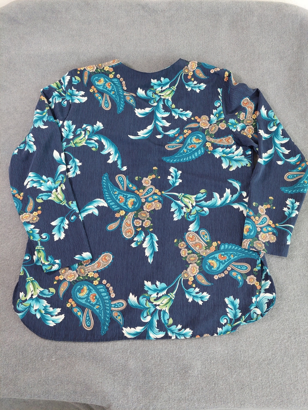 Alfred Dunner Vintage 2-in-1 Faux Layered Blouse Paisley Pinstripe Size 14 - Picture 7 of 7